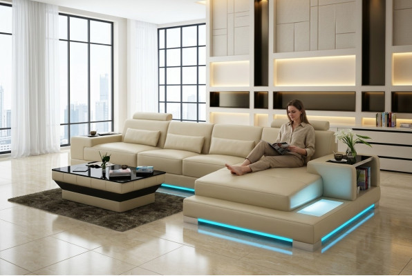 Ledersofa Couch Wohnlandschaft mit USB Ecksofa Eck Garnitur Design Modern Sofa
