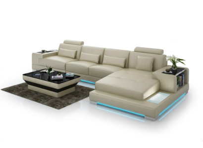 Ledersofa Couch Wohnlandschaft mit USB Ecksofa Eck Garnitur Design Modern Sofa