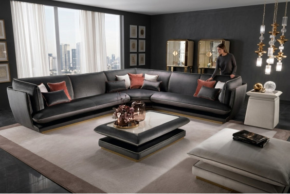 Sofa Couch Luxus Ecksofa Möbel Wohnzimmer Polster Design Textil arredoclassic