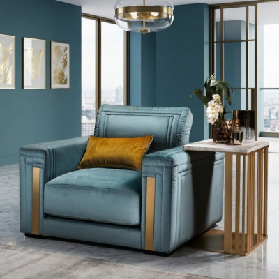Sessel Club Lounge Design Lehn Stuhl Polster Sofa Fernseh Blau arredoclassic