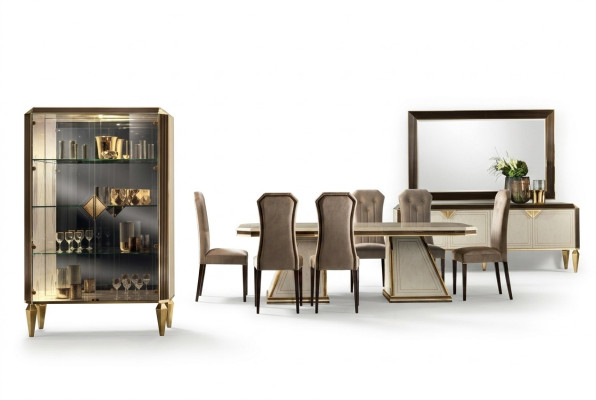 Esszimmer Set 10tlg. Garnitur Vitrine Tisch 6x Stuhl Anrichte Spiegel Möbel Holz