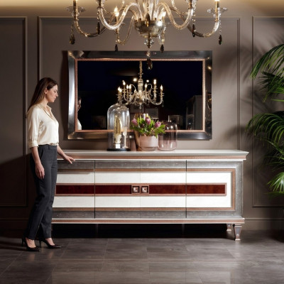 Kommode mit Spiegel Holz Möbel Anrichte Luxus Möbel 2tlg Garnitur arredoclassic