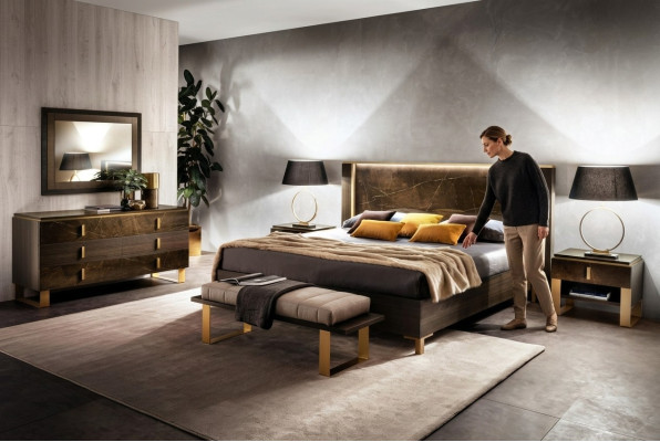Schlafzimmer Set Bett 2x Nachttisch Kommode Betten Doppel Hotel Polster 6tlg.