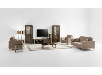 Wohnwand TV Lowboard Elegante Vitrine Wohnzimmer Design Klassisch 3tlg.