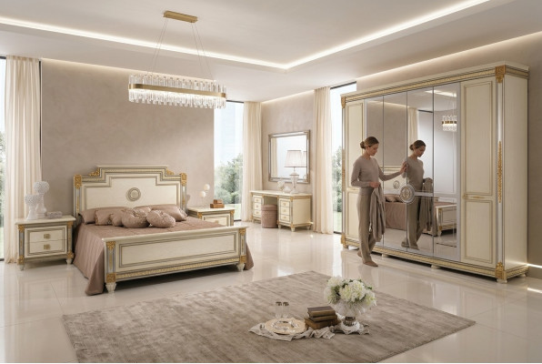 Schlafzimmer Set Design Modern Luxus Möbel Bett 2x Nachttisch 7 tlg. Italien Neu