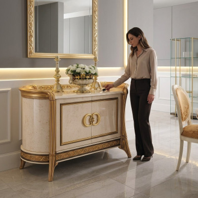 Design Möbel Stil Barock Kommode Schrank Beige Luxus Holz Italienische Möbel Neu