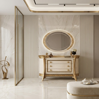 Spiegel Kommode Schrank Kommoden Schlafzimmer Set Holz Klassischer Stil 2tlg.