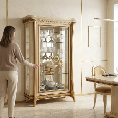 Vitrine Vitrinen Schrank Glasschrank Wohnzimmer Regal Barock Rokoko Echtes Holz