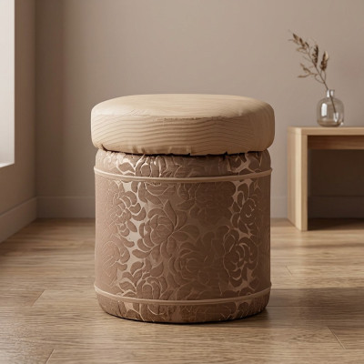 Hocker Polsterhocker Fuß Ablage Möbel Wohnen Sitzbänke Sitz Textil Braun Design