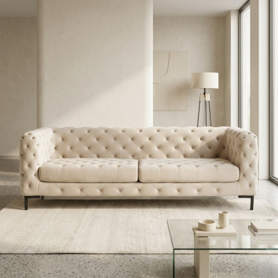 Beiger Designer Chesterfield Dreisitzer Luxus Wohnzimmer Couch