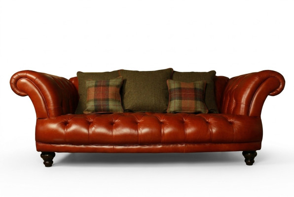 Braune Leder Chesterfield Sofa Couch Polster Stoff couchen Garnitur 3 Sitzer Neu