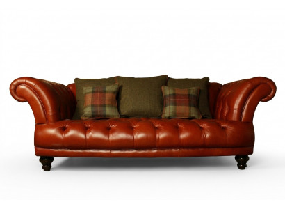 Braune Leder Chesterfield Sofa Couch Polster Stoff couchen Garnitur 3 Sitzer Neu