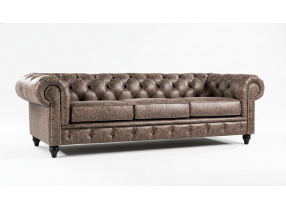 Mens Club Chesterfield Sofa Couch Leder Polster Dreisitzer Braun NEW