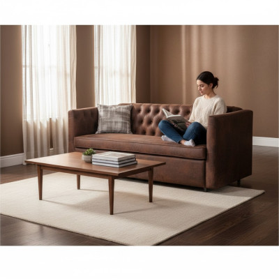 American Style Chesterfield Sofa Couch Leder Polster Braun Dreisitzer