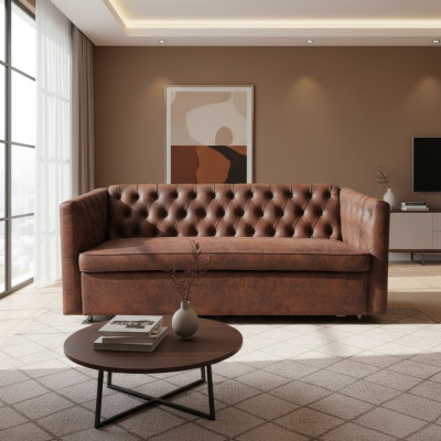 American Style Chesterfield Sofa Couch Leder Polster Braun Dreisitzer