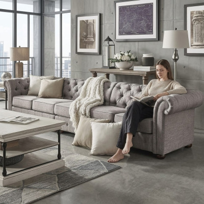 Chesterfield Wohnzimmer Polster Möbel Sofa Couch Fünfsitzer Textil