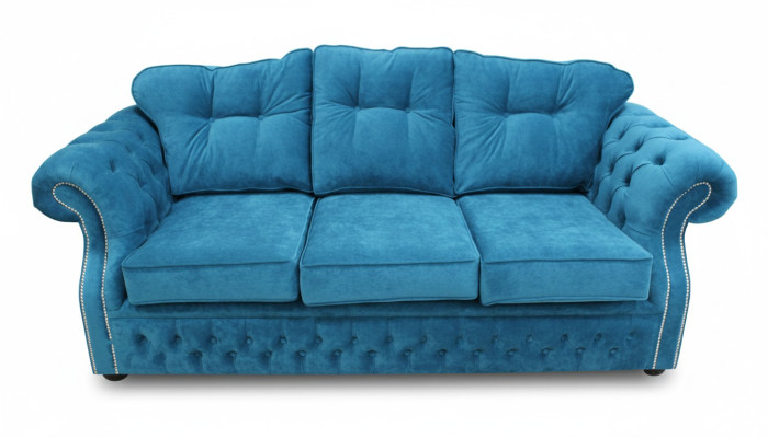 Blaue Chesterfield Stoff Polster Dreisitzer Wohnzimmer Couch Design