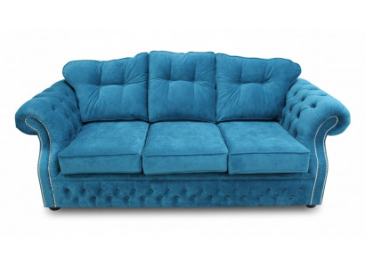 Blaue Chesterfield Stoff Polster Dreisitzer Wohnzimmer Couch Design
