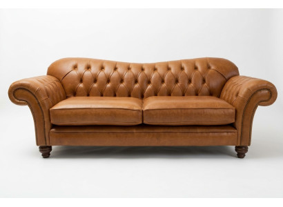 Braunes Chesterfield Dreisitzer Luxus Wohnzimmer 3-er Couch