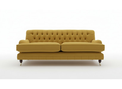 Gelbe Chesterfield Stoff Polster Dreisitzer Wohnzimmer Couch Design
