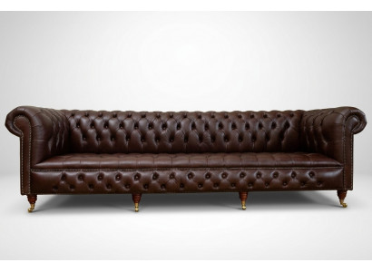 Braunes Chesterfield 4 Sitzers Klassische Luxus Barock Rokoko Sofa