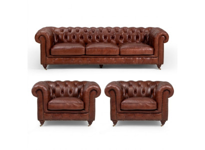 Sofagarnitur 3+1+1 Sitzers Klassische Luxus Chesterfield Sofa Leder
