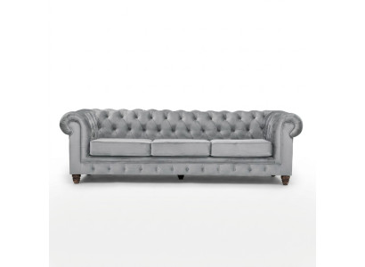 Chesterfield 5 Sitzer Klassische Luxus Sofa Textil Leder Couch Silber Couchen