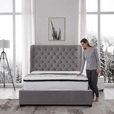 Luxuriöses Graues Designer Doppelbett Polstermöbel Betten