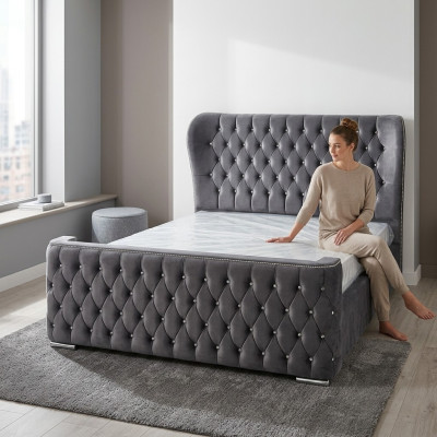 Chesterfield Hotel Doppel Leder Bett Schlafzimmer Polster Luxus Betten 160x200cm