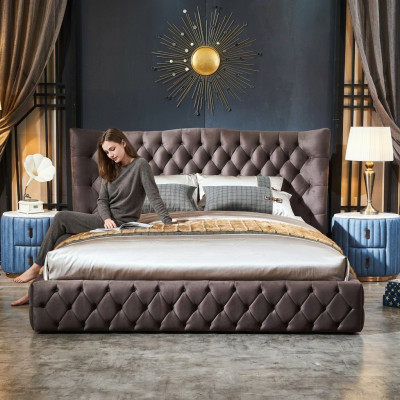 Braunes Chesterfield Bett Schlafzimmer Textil Betten Samt Big Hotel Betten