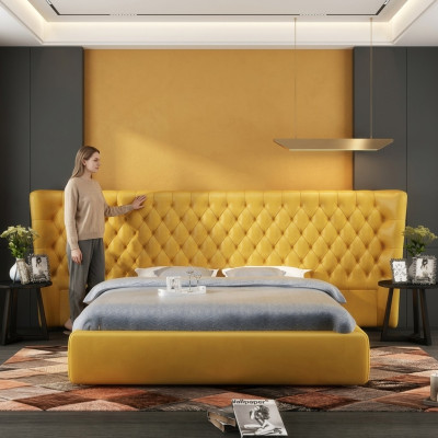 XXL Big Wand Paneel Bett Chesterfield Hotel Luxus Design Betten 200x200cm Neu