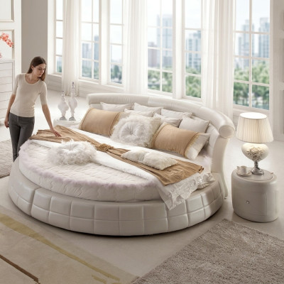 Klassische Rund Betten - Rundes Luxus Designer Bett Polster Elegant Leder Velvet