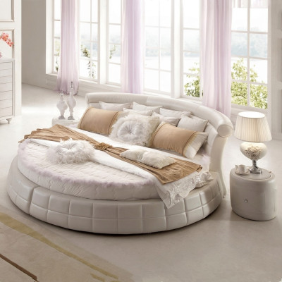 Klassische Rund Betten - Rundes Luxus Designer Bett Polster Elegant Leder Velvet