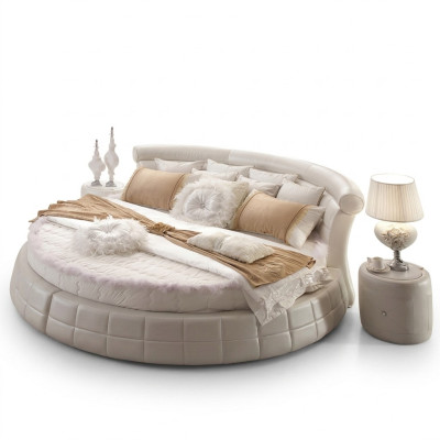 Klassische Rund Betten - Rundes Luxus Designer Bett Polster Elegant Leder Velvet