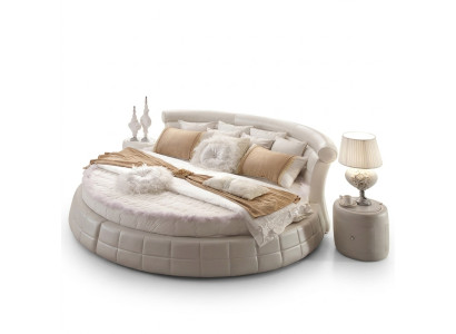 Klassische Rund Betten - Rundes Luxus Designer Bett Polster Elegant Leder Velvet