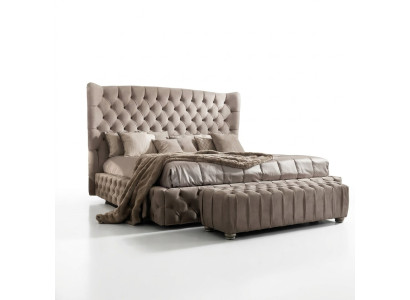 Echtes Chesterfield Bett Doppel Hotel Betten Textil Polster 160x200cm Stoff Neu
