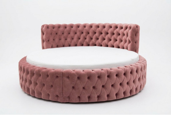 Rundes Samt Bett Chesterfield Luxus Polster Rund Betten Textil Stoff Hotel Neu