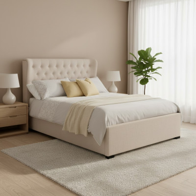 Chesterfield Design Polster Englisches Bett Doppelbett Beige Betten 160/180x200
