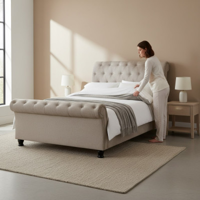 Chesterfield Design Polster Englisches Bett Grau 160/180x200 Doppelbett Betten