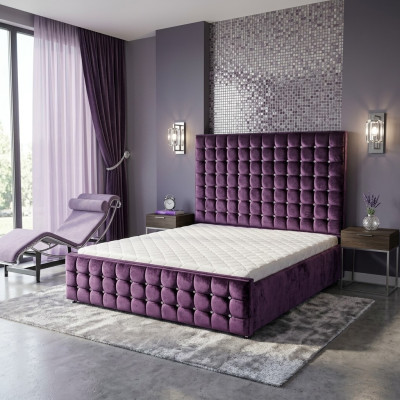 Lila Luxus Samt Textil Bett Doppel Betten Chesterfield mit Kristallsteinen Neu