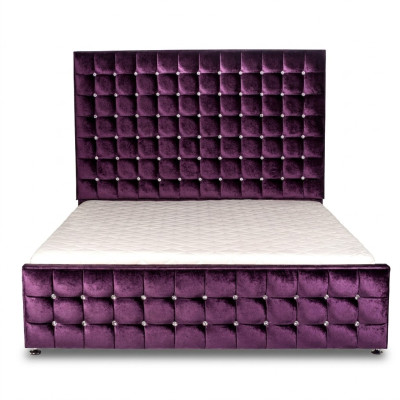 Lila Luxus Samt Textil Bett Doppel Betten Chesterfield mit Kristallsteinen Neu