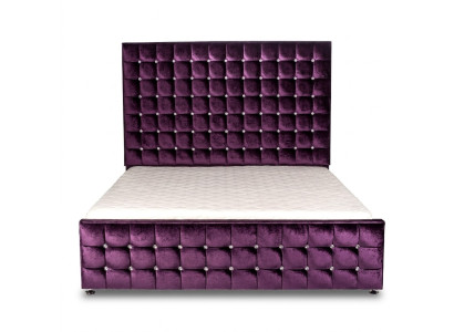 Lila Luxus Samt Textil Bett Doppel Betten Chesterfield mit Kristallsteinen Neu