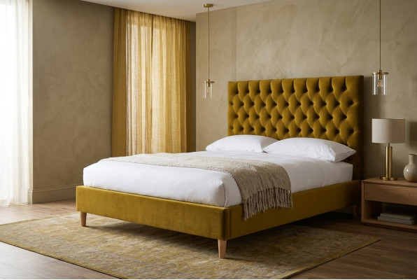 Chesterfield Design Polster Englisches 140/160/180x200 Betten Doppelbett Gelb