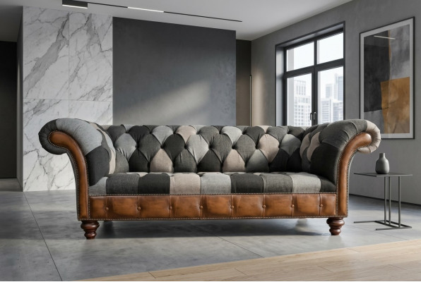Chesterfield Design Couch 3er Deisitzer Couchen Stoff Sofa Sitz Polster Sofas