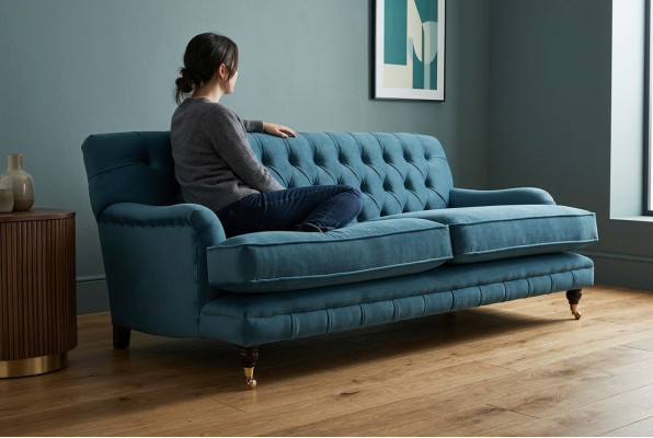 Blauer Moderner Chesterfield Dreisitzer Luxus 3-er Couch Wohnzimmer Sofa