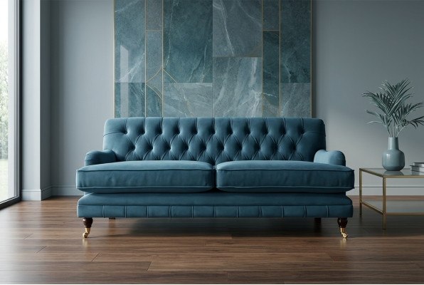 Blauer Moderner Chesterfield Dreisitzer Luxus 3-er Couch Wohnzimmer Sofa