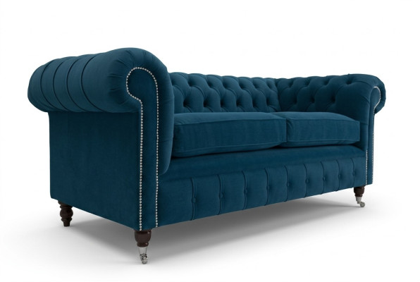 Blauer Luxus Polster Chesterfield Dreisitzer Designer 3-er Couch