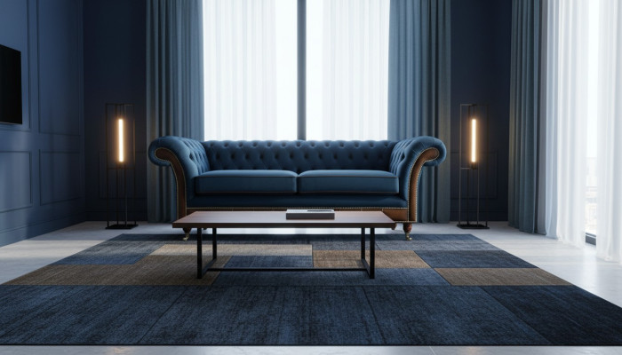 Blaue Chesterfield Stoffsofa Couch Couchen Sofa Sitz Sofas Polster Textil Neu