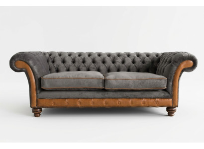 Grau-brauner Chesterfield 3-Sitzer Wohnzimmer Luxus Couch