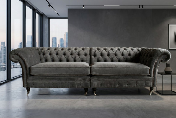 Klassische Chesterfield Sofa 4 Sitzer Design Sofas Polster Couchen Leder Braun